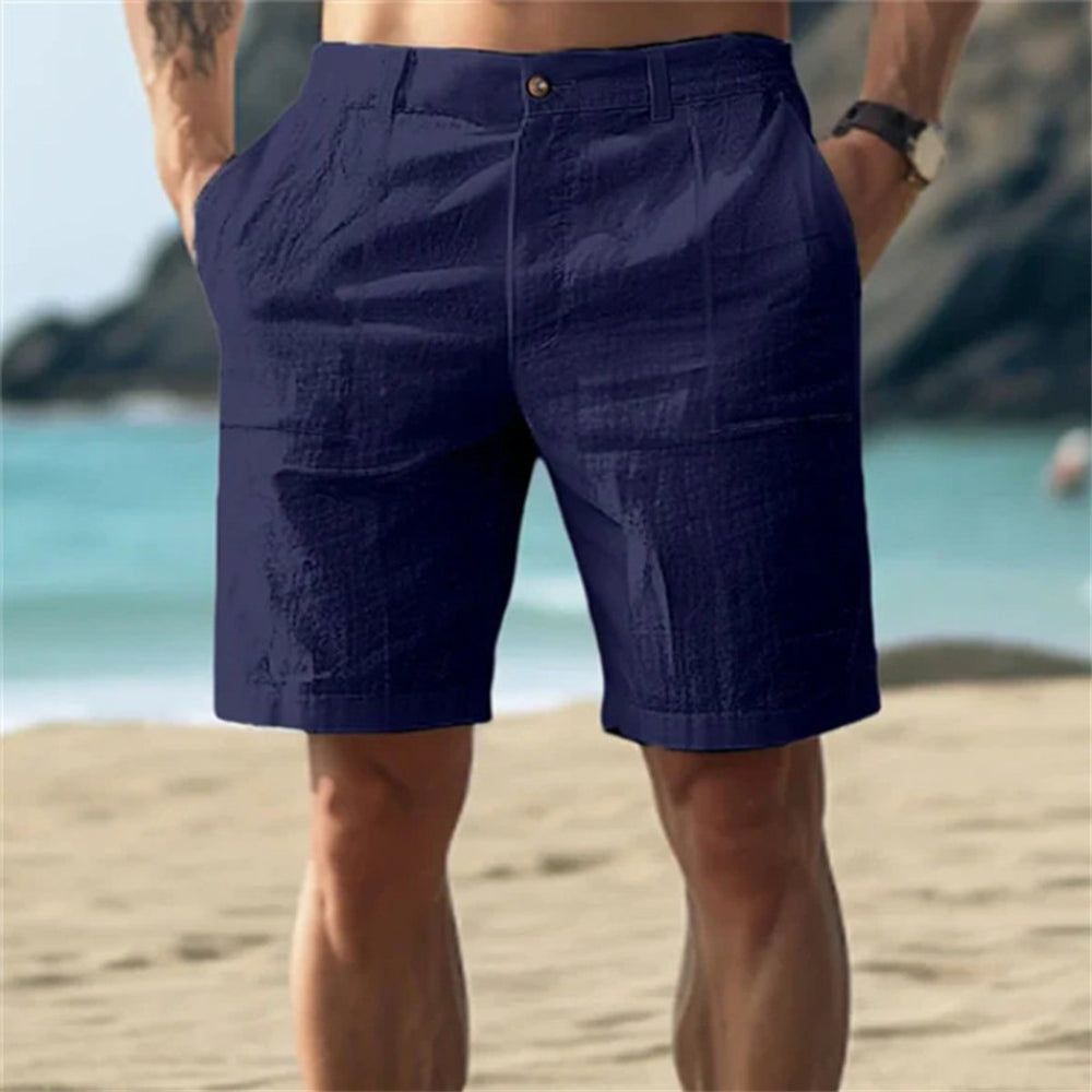 Herren Leinen-Shorts lockere Passform elastischer Bund - Blau