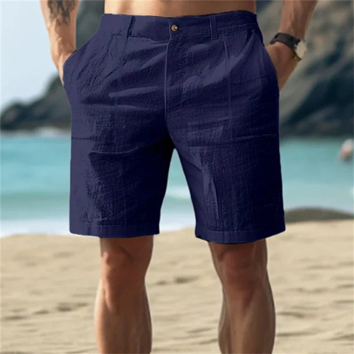 Herren Leinen-Shorts lockere Passform elastischer Bund - Blau