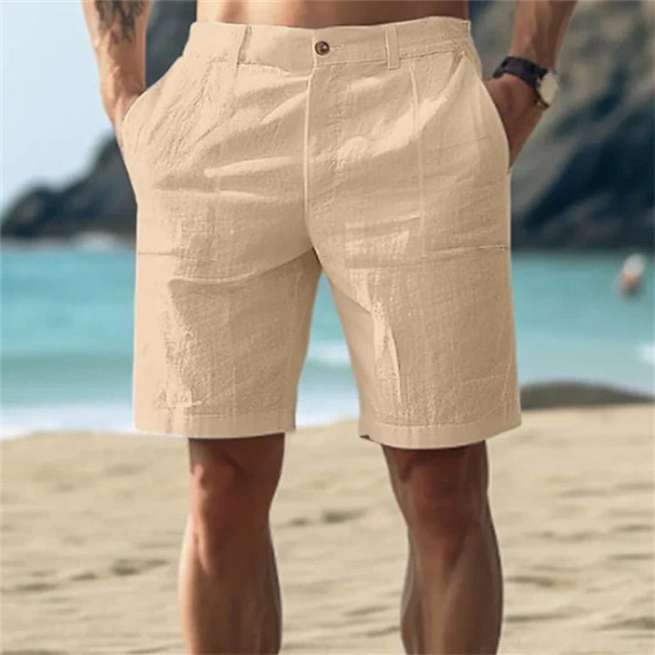 Herren Leinen-Shorts lockere Passform elastischer Bund - Beige