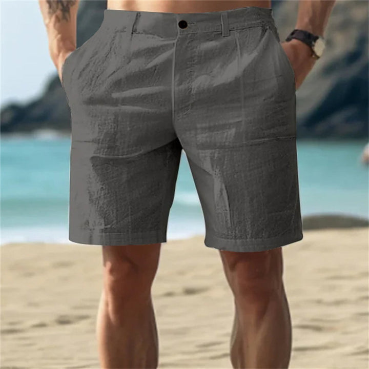 Herren Leinen-Shorts lockere Passform elastischer Bund - Dunkelgrau