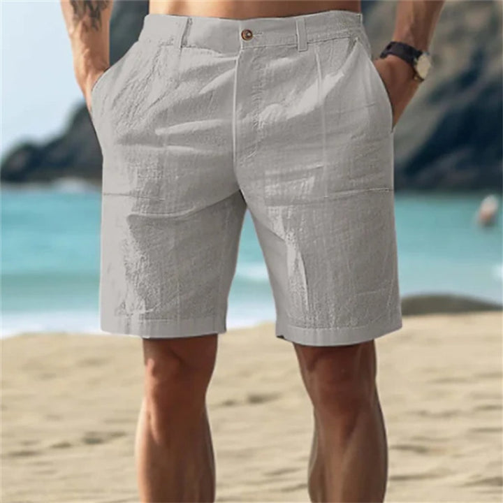 Herren Leinen-Shorts lockere Passform elastischer Bund - Grau