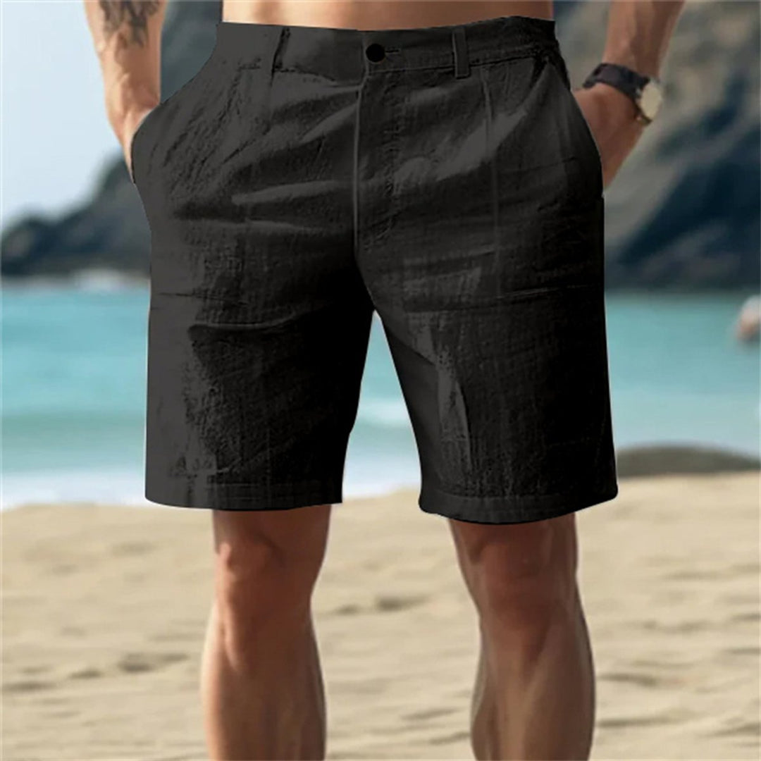 Herren Leinen-Shorts lockere Passform elastischer Bund - Schwarz