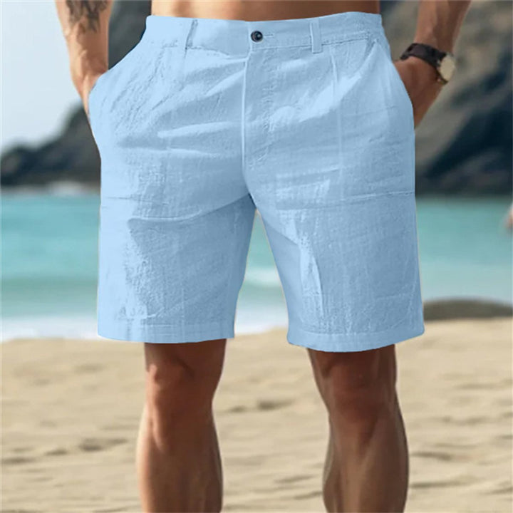Herren Leinen-Shorts lockere Passform elastischer Bund - Hellblau