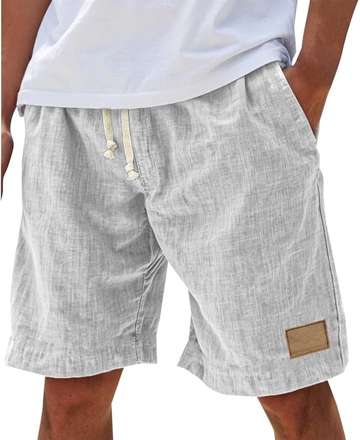 Herren Leinen-Shorts mit elastischem Kordelzug-Bund - Weiß