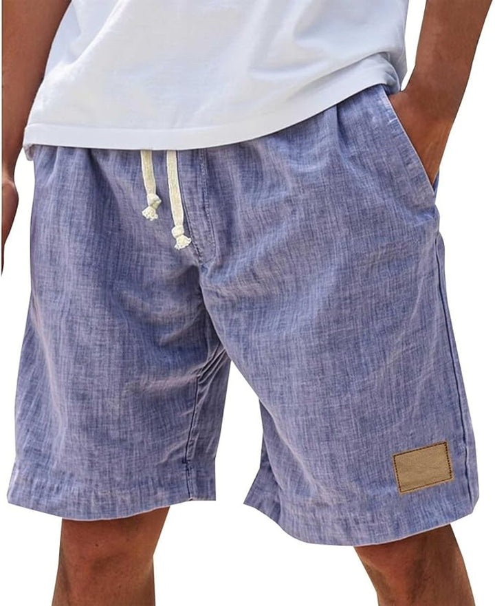 Herren Leinen-Shorts mit elastischem Kordelzug-Bund - Lila