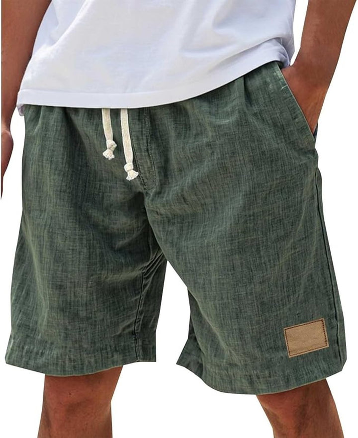 Herren Leinen-Shorts mit elastischem Kordelzug-Bund - Grün