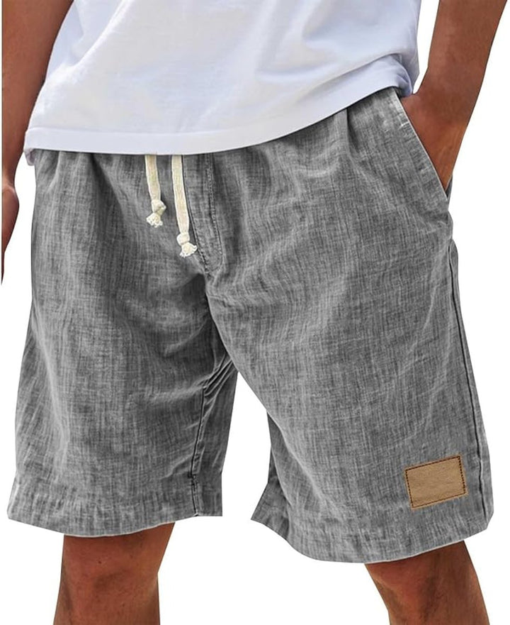Herren Leinen-Shorts mit elastischem Kordelzug-Bund - Grau