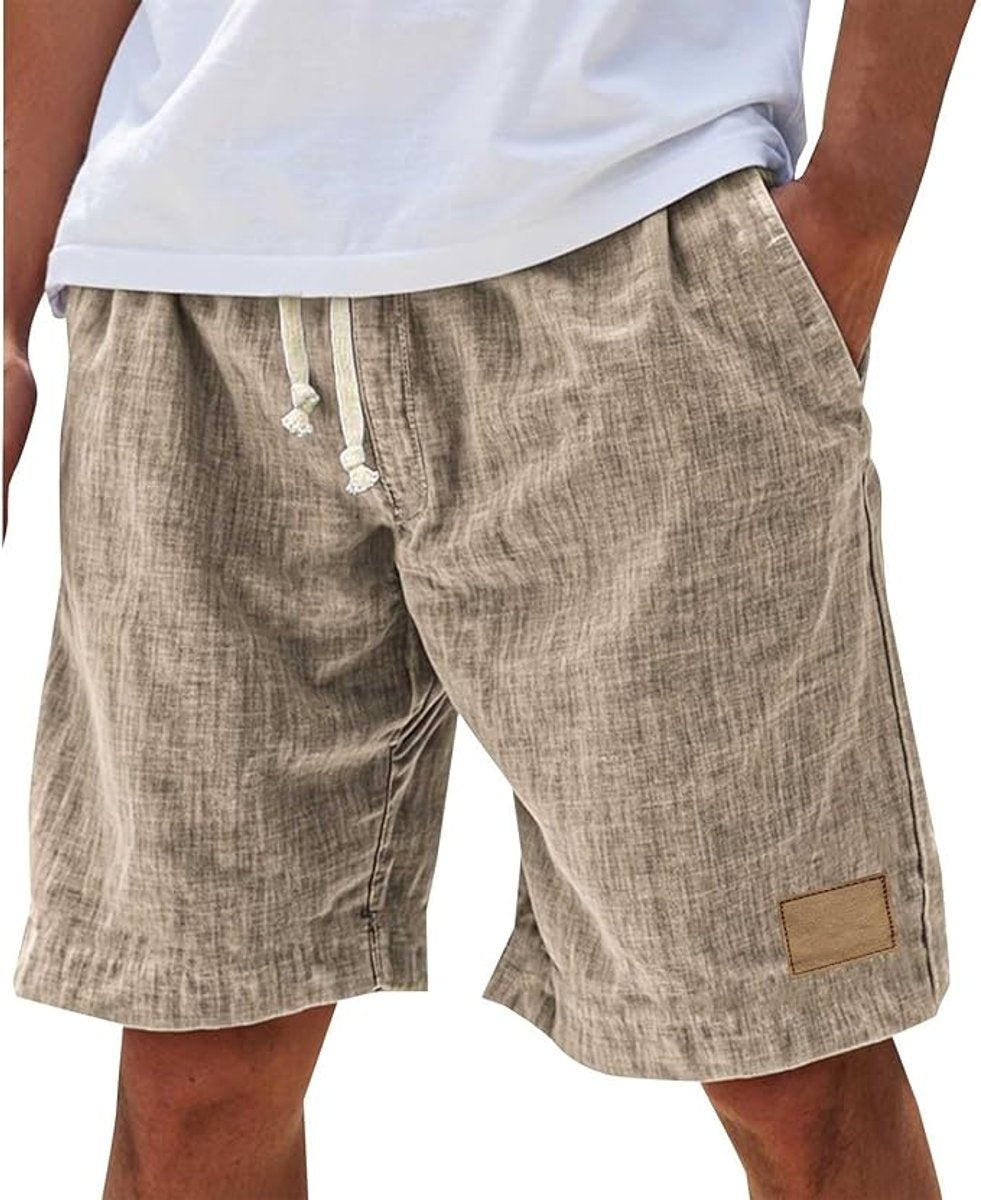 Herren Leinen-Shorts mit elastischem Kordelzug-Bund - Khaki