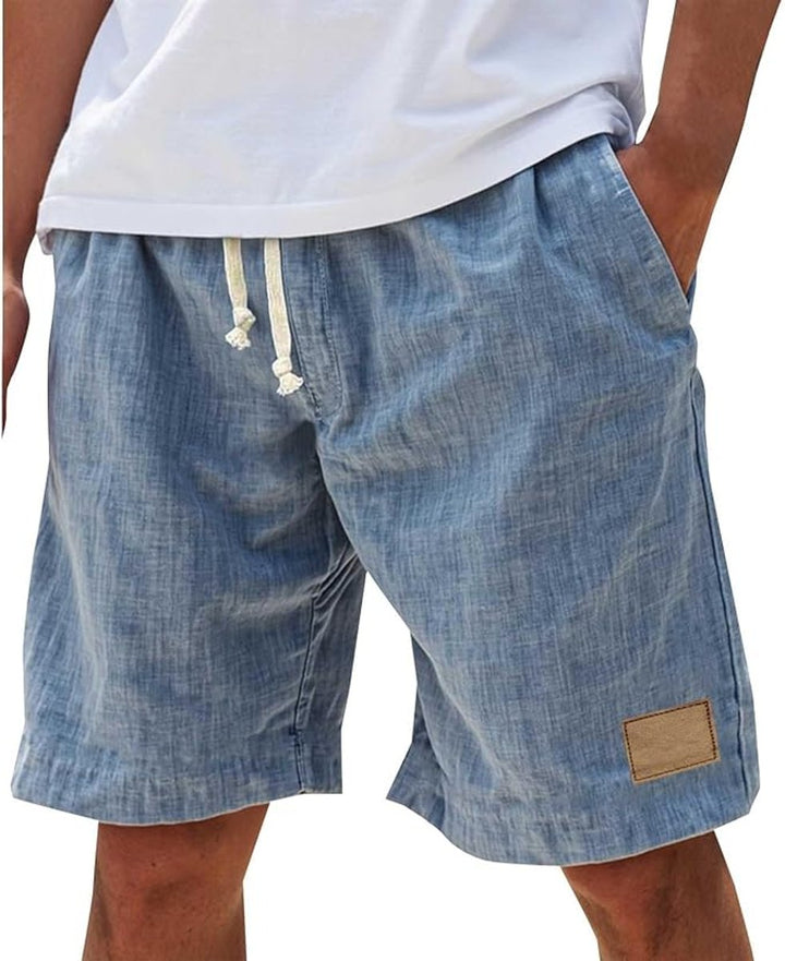 Herren Leinen-Shorts mit elastischem Kordelzug-Bund - Blau