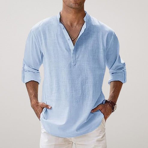 Herren Leinen Sommer Langarmhemd Entspannte Passform - Light Blue