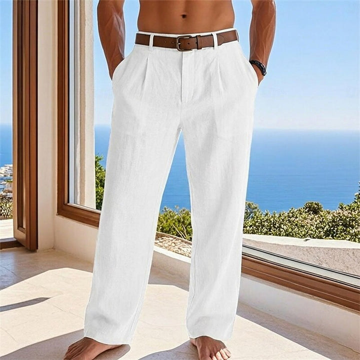Herren Leinen Sommerhose Locker Geschnittene Freizeithose - Weiß