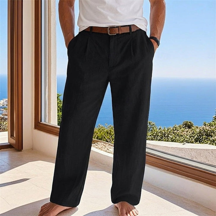 Herren Leinen Sommerhose Locker Geschnittene Freizeithose - Schwarz