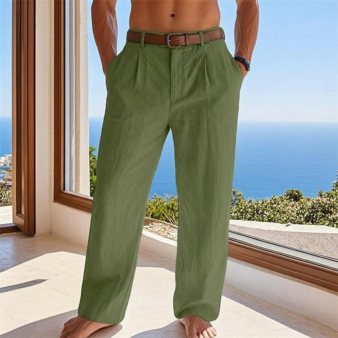 Herren Leinen Sommerhose Locker Geschnittene Freizeithose - Grün