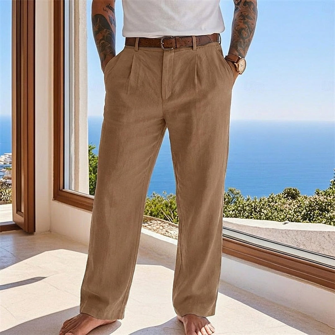 Herren Leinen Sommerhose Locker Geschnittene Freizeithose - Braun
