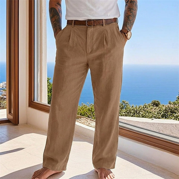 Herren Leinen Sommerhose Locker Geschnittene Freizeithose - Braun