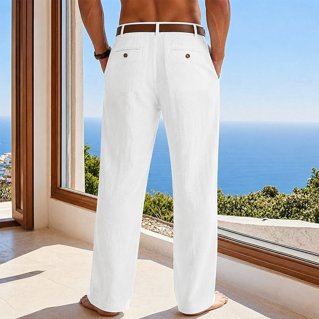 Herren Leinen Sommerhose Locker Geschnittene Freizeithose
