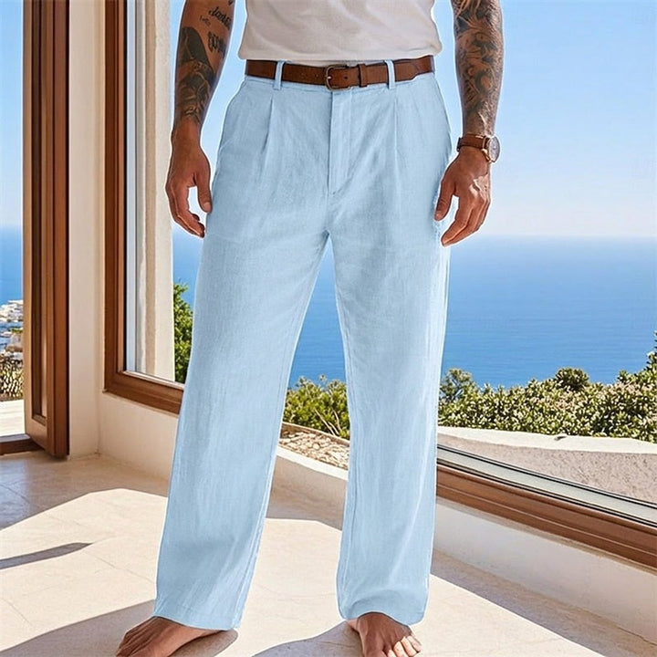 Herren Leinen Sommerhose Locker Geschnittene Freizeithose - Blau