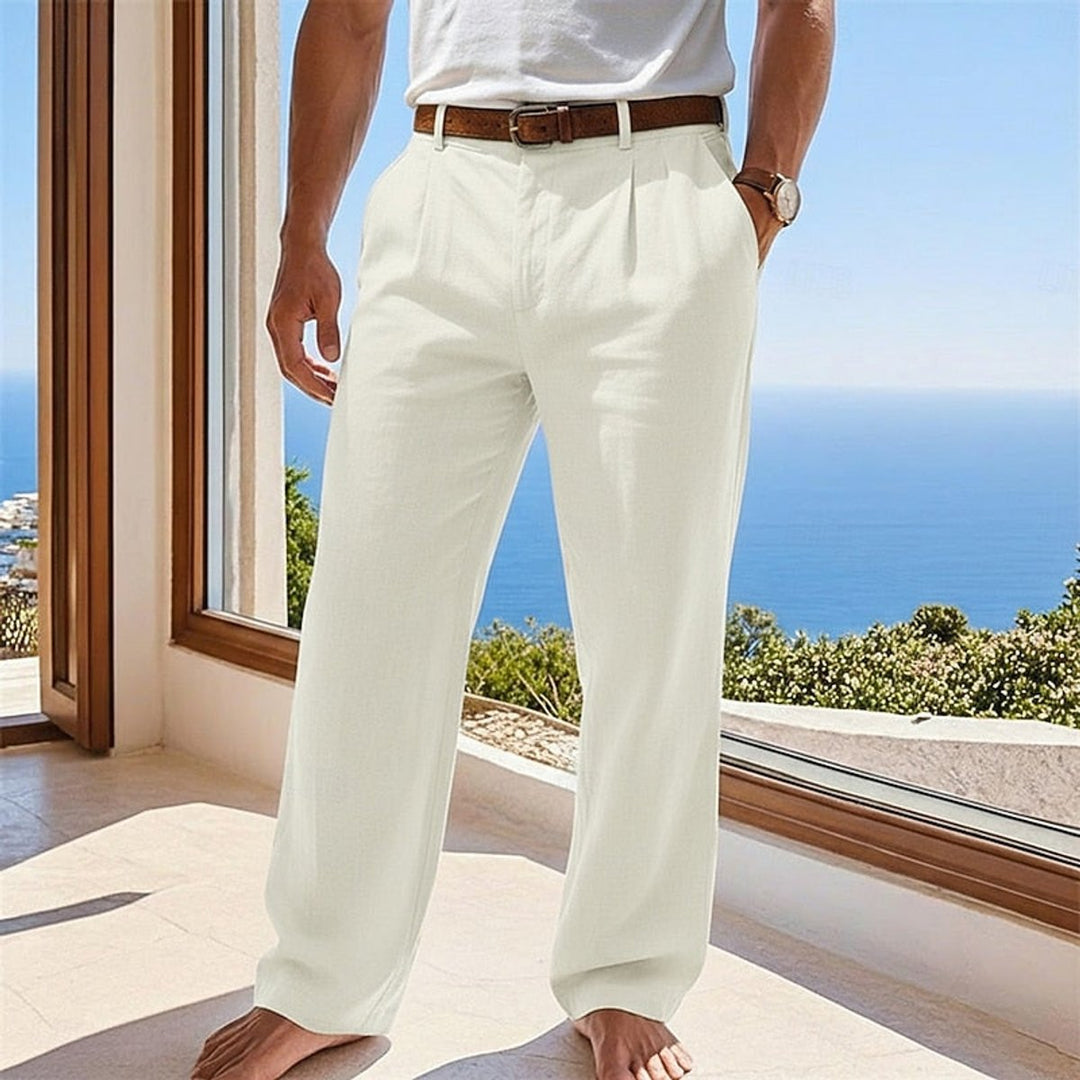 Herren Leinen Sommerhose Locker Geschnittene Freizeithose - Beige