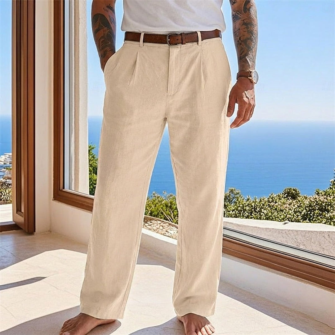 Herren Leinen Sommerhose Locker Geschnittene Freizeithose - Khaki