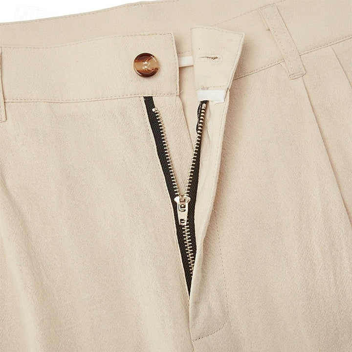 Herren Leinen Sommerhose Locker Geschnittene Freizeithose