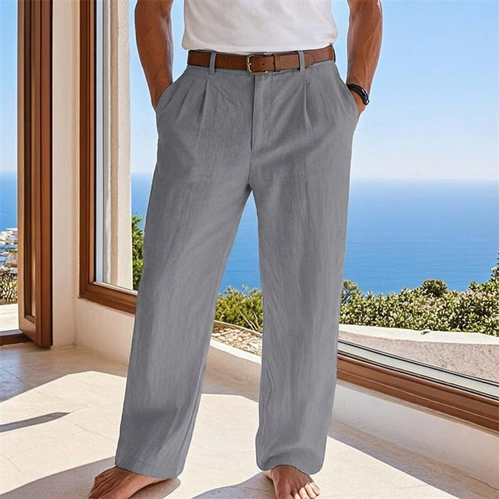 Herren Leinen Sommerhose Locker Geschnittene Freizeithose - Grau