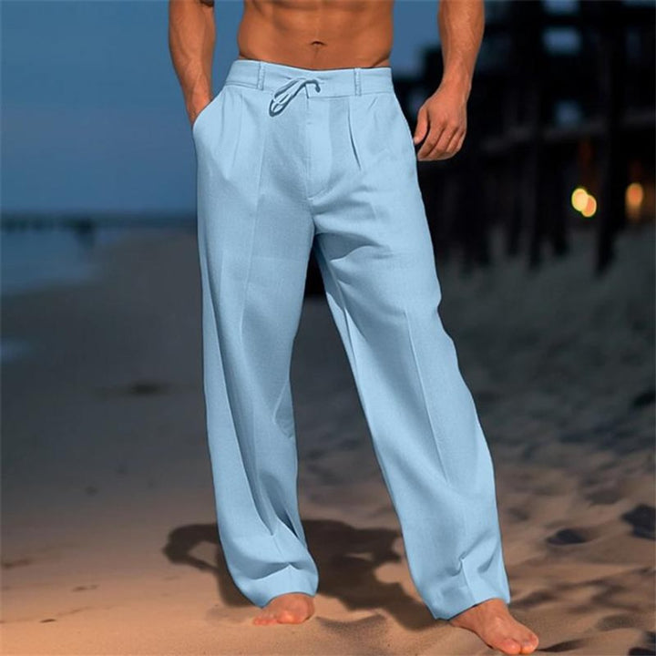 Herren Leinen Weites Bein Kordelzug Freizeithose - Blau