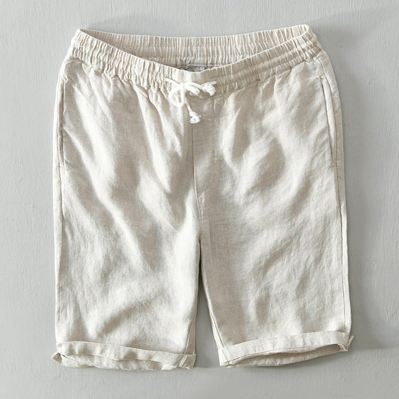 Herren Linen Bermuda Shorts mit Kordelzug - Beige