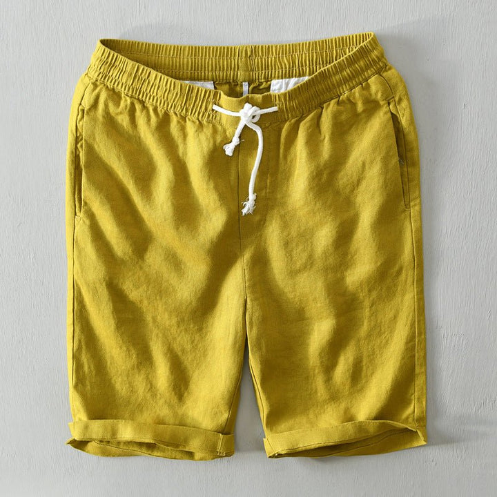 Herren Linen Bermuda Shorts mit Kordelzug - Yellow