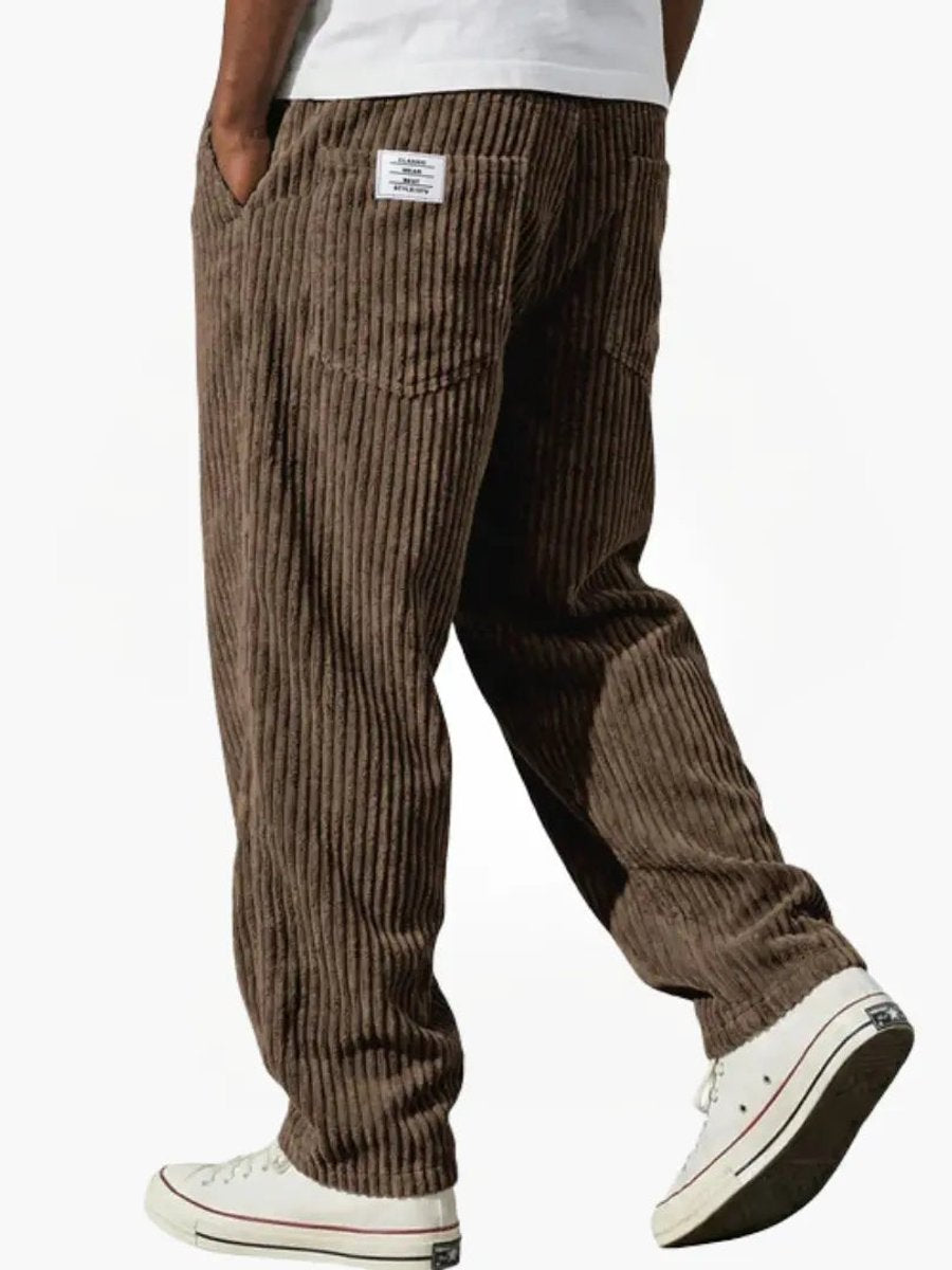 Herren Lockere Cord-Hose mit Elastikbund Gerade Passform - Braun