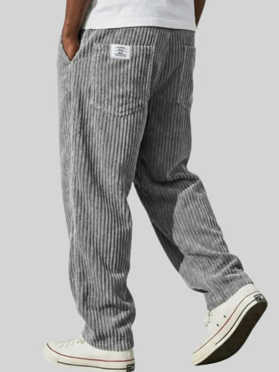 Herren Lockere Cord-Hose mit Elastikbund Gerade Passform - Grau