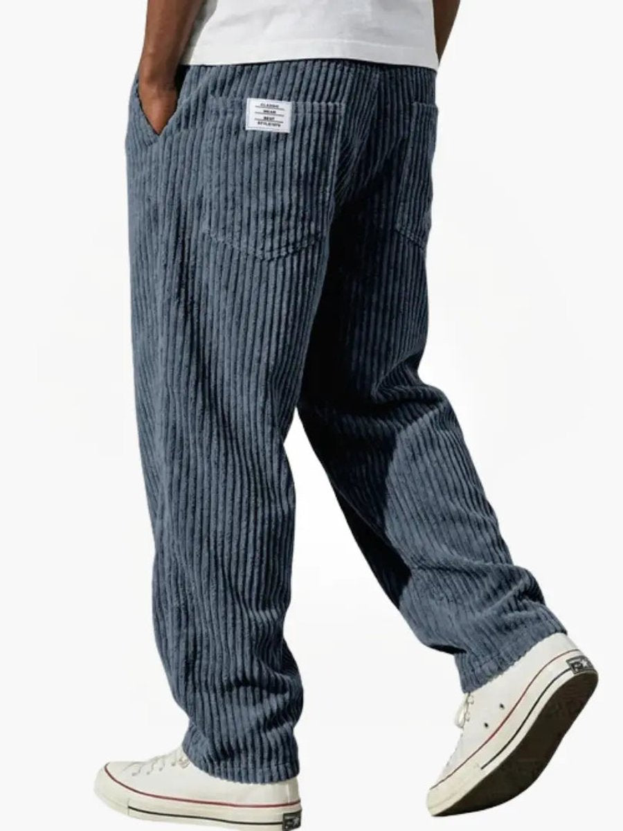 Herren Lockere Cord-Hose mit Elastikbund Gerade Passform - Blau