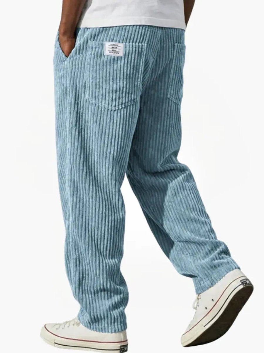 Herren Lockere Cord-Hose mit Elastikbund Gerade Passform - Hellblau