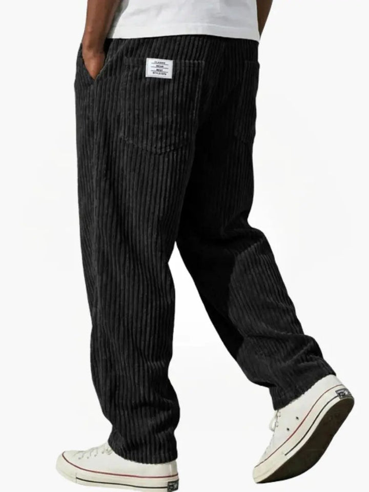 Herren Lockere Cord-Hose mit Elastikbund Gerade Passform - Schwarz
