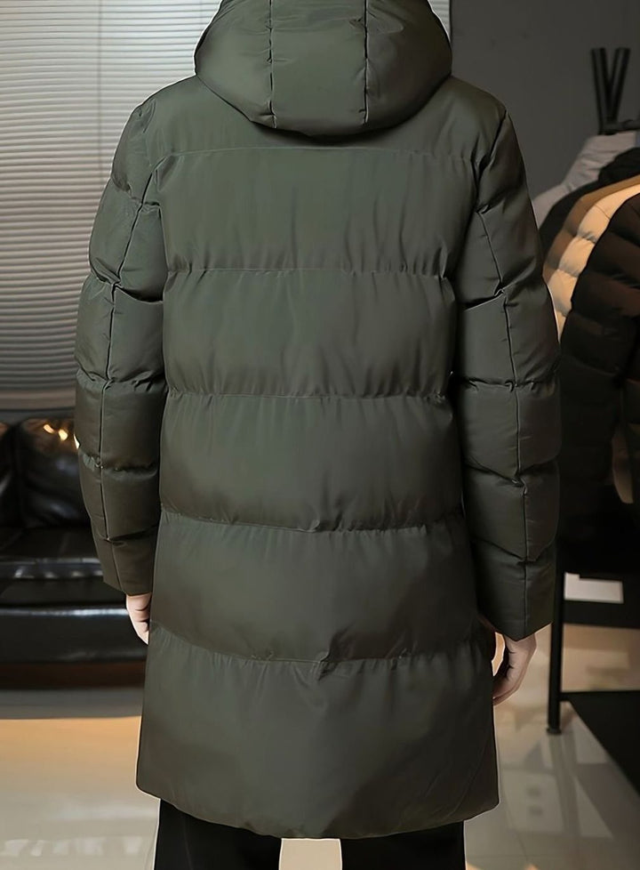 Herren Longline Kapuzen-Pufferjacke Winddichte Winterjacke