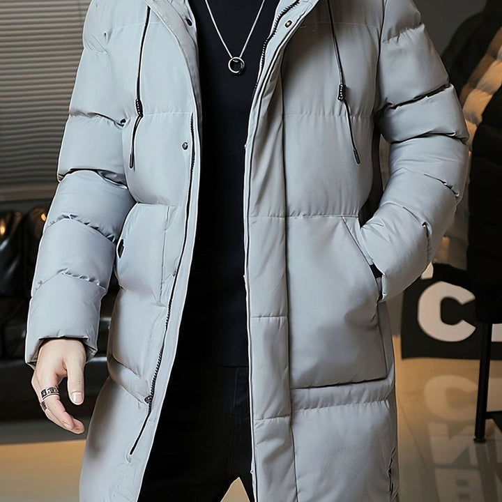 Herren Longline Kapuzen-Pufferjacke Winddichte Winterjacke - Grau