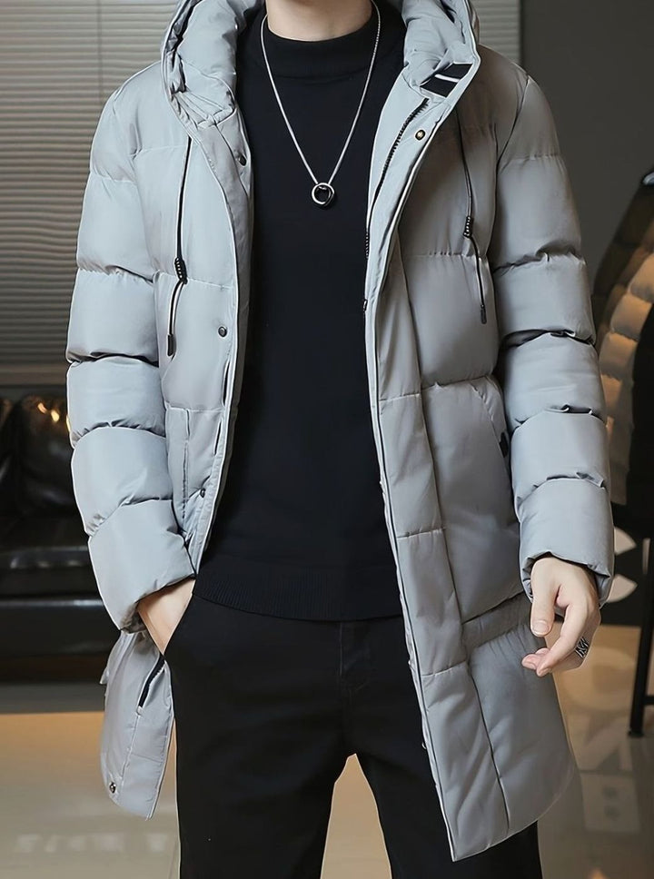 Herren Longline Kapuzen-Pufferjacke Winddichte Winterjacke