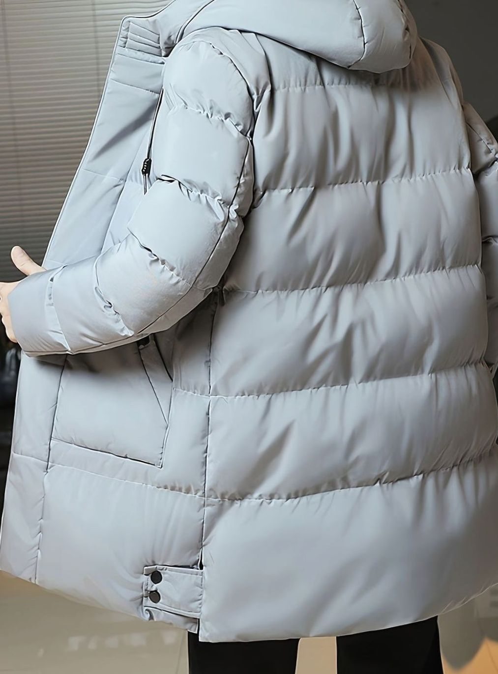 Herren Longline Kapuzen-Pufferjacke Winddichte Winterjacke