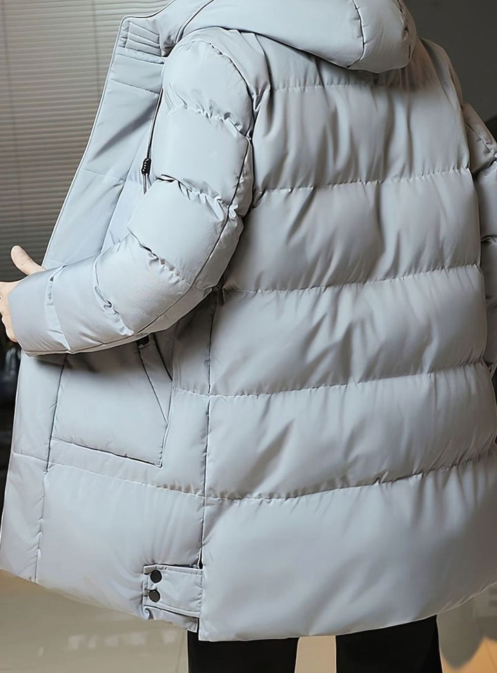 Herren Longline Kapuzen-Pufferjacke Winddichte Winterjacke