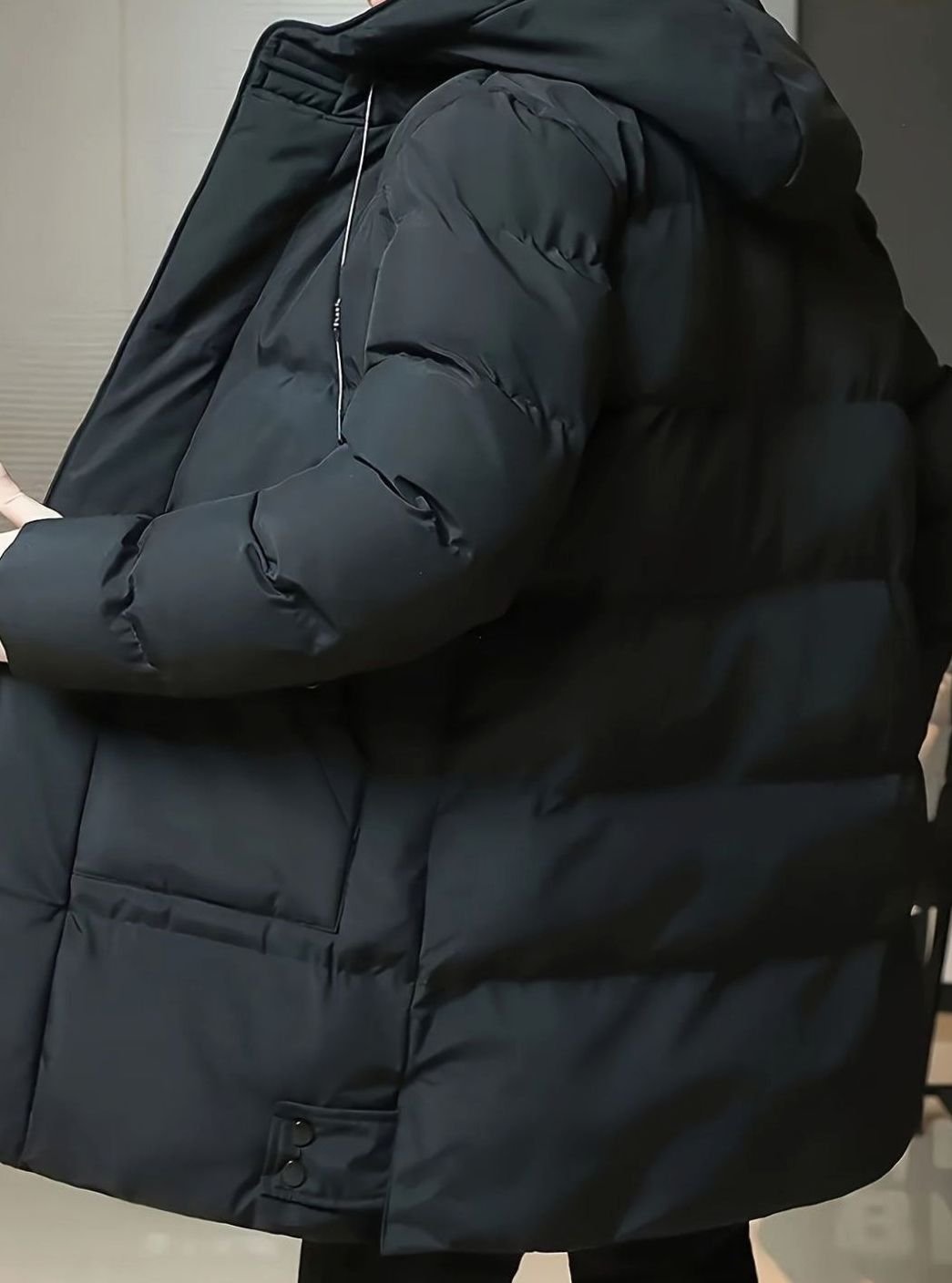 Herren Longline Kapuzen-Pufferjacke Winddichte Winterjacke