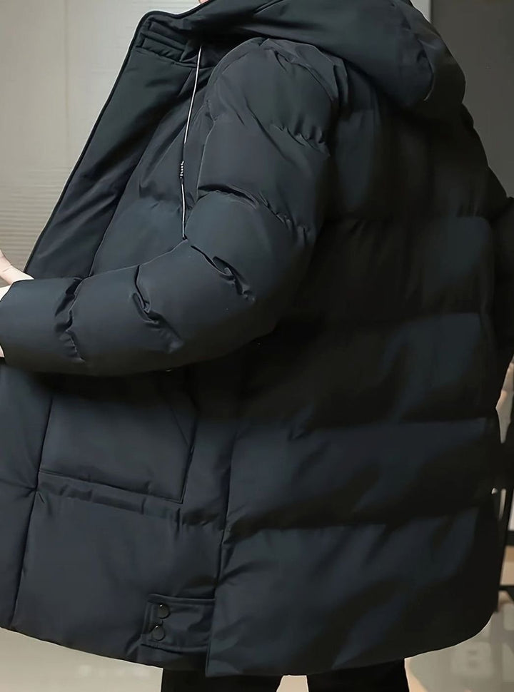 Herren Longline Kapuzen-Pufferjacke Winddichte Winterjacke