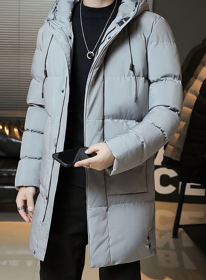 Herren Longline Kapuzen-Pufferjacke Winddichte Winterjacke