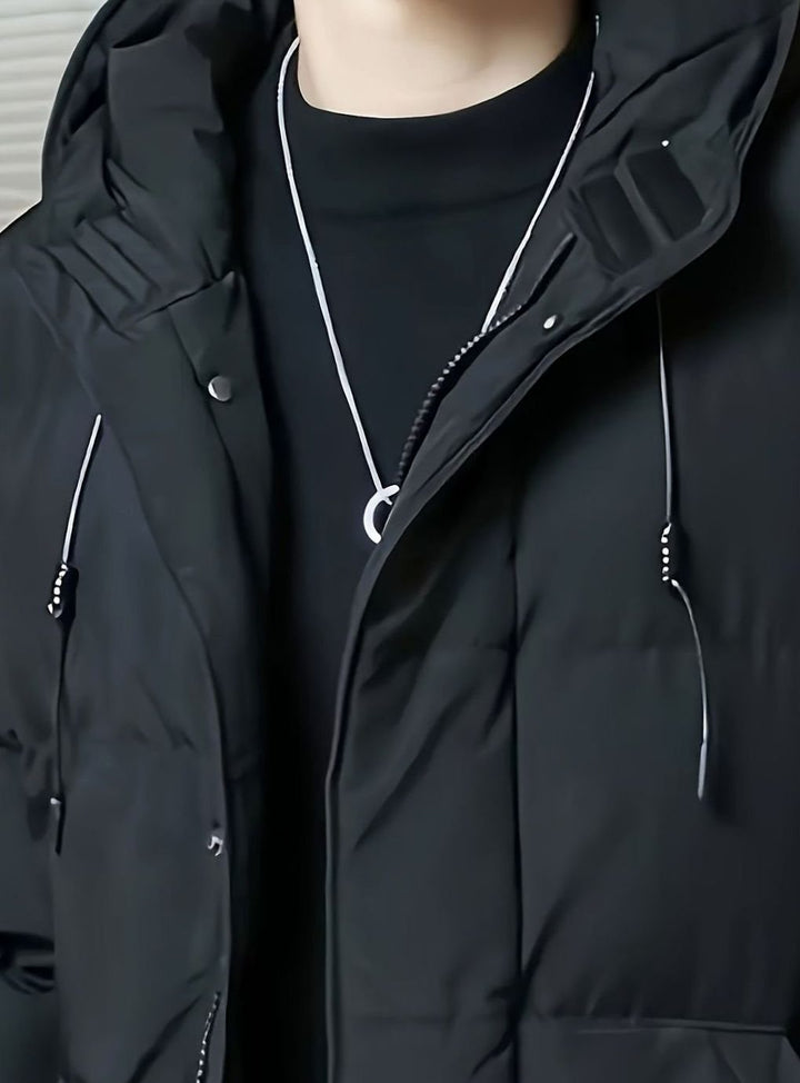 Herren Longline Kapuzen-Pufferjacke Winddichte Winterjacke