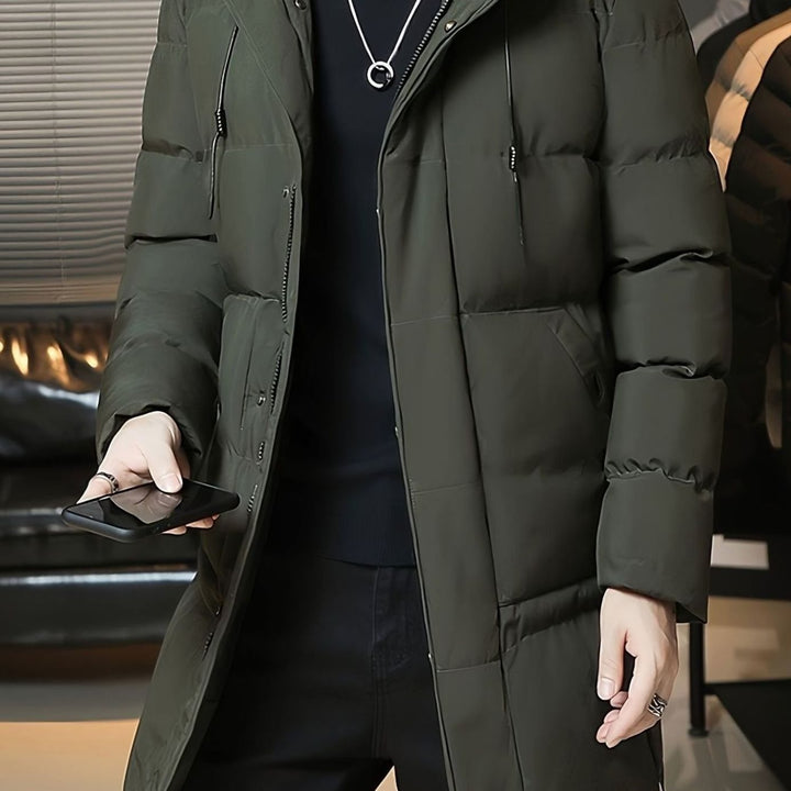 Herren Longline Kapuzen-Pufferjacke Winddichte Winterjacke - Grün