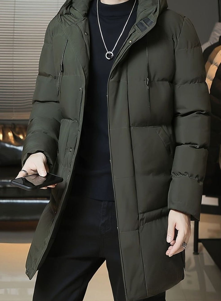 Herren Longline Kapuzen-Pufferjacke Winddichte Winterjacke