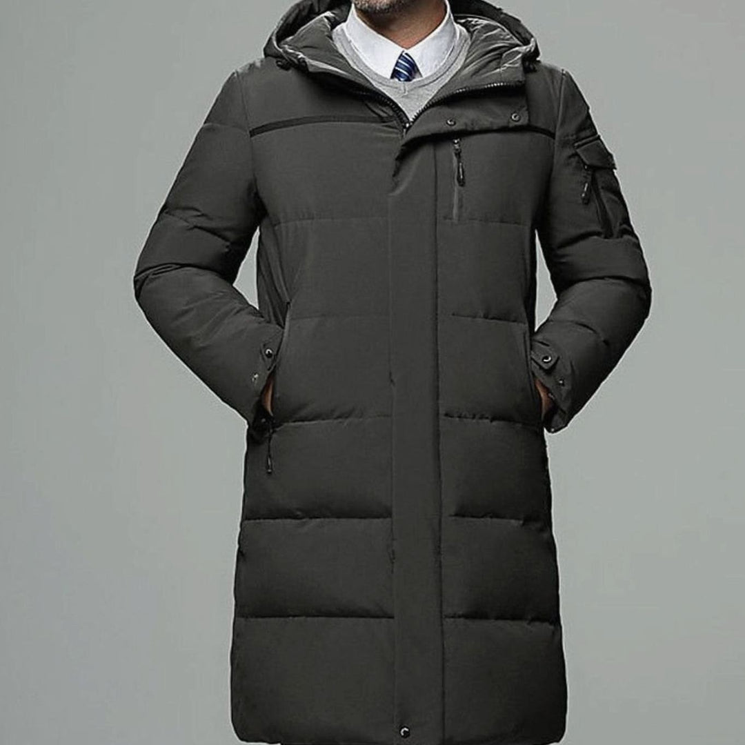 Herren Longline Pufferjacke mit Kapuze Warm Gefüttert - Grau
