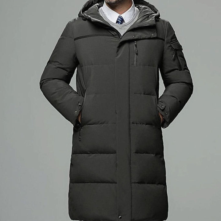 Herren Longline Pufferjacke mit Kapuze Warm Gefüttert - Grau