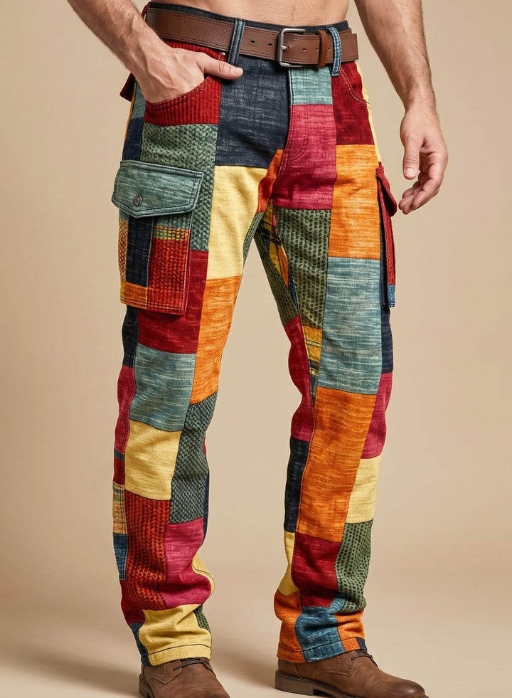 Herren Mehrfarbige Patchwork Cargo-Hose Regular Fit