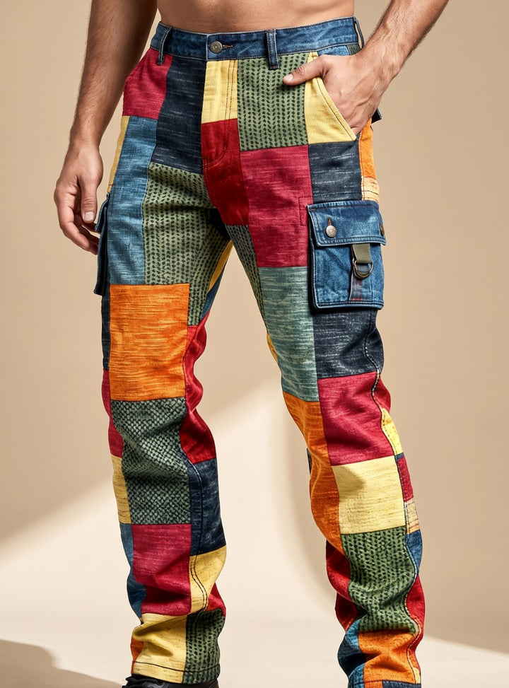 Herren Mehrfarbige Patchwork Cargo-Hose Regular Fit