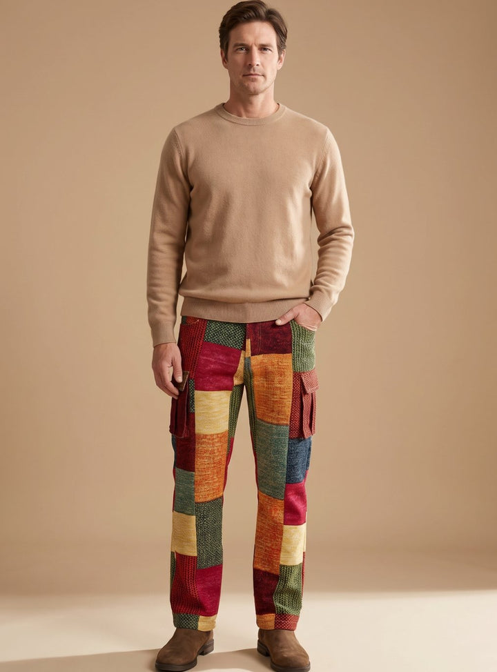 Herren Mehrfarbige Patchwork Cargo-Hose Regular Fit