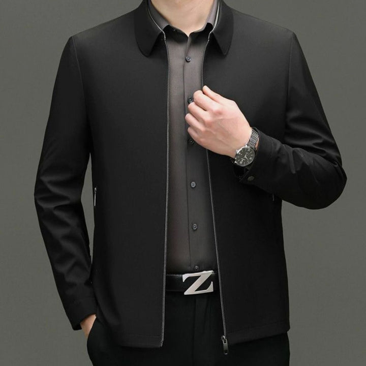 Herren Minimal Jacke mit Haifischkragen und Reißverschluss - Schwarz